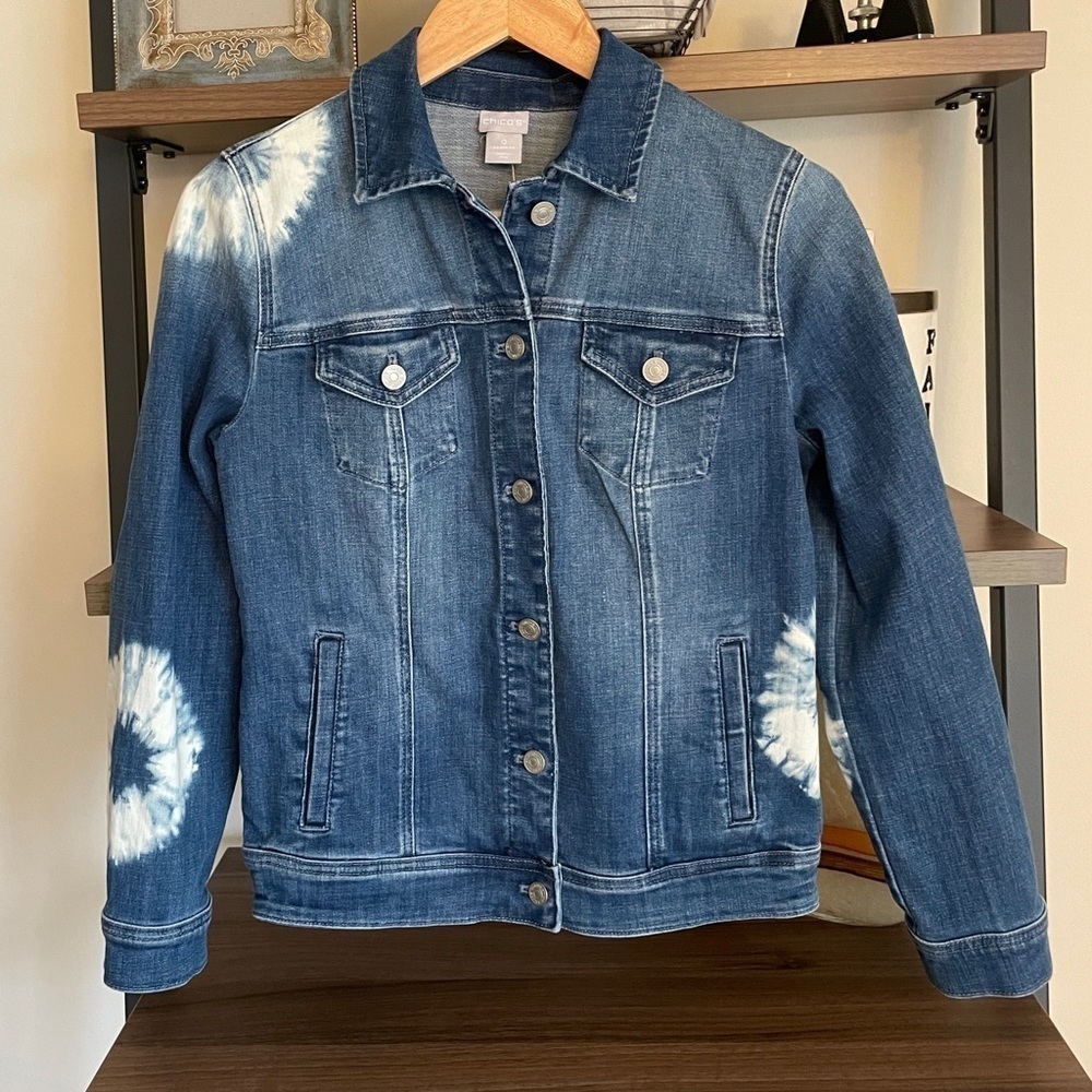NWT Chico's Tie Dye Denim Jacket Chico's Size 0 Conv. Size 4